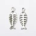 Pair of vintage silver fishbone charms made of alloy for DIY jewelry and necklace making - Antique Silver