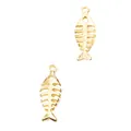 Pair of golden fish bone alloy charms with hollow structure for DIY jewelry making - Gold