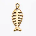 Detailed view of vintage bronze fish bone pendant with top loop for DIY jewelry making - Antique Gold
