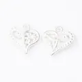 DIY vintage silver heart pendants with hollow filigree scroll pattern and top loop hooks - Bright Silver