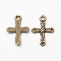 Set of two vintage bronze alloy cross pendants with heart and stripe details for DIY jewelry - Antique Bronze