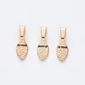 Detailed macro view of three golden leaf-textured alloy pendant bails for jewelry DIY - KC Gold