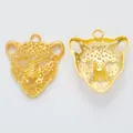 Golden leopard head charm pendants in vintage zinc alloy showing front and back view - Gold