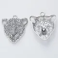 Antique silver leopard head pendant charms for DIY jewelry making with hollow details - Antique Silver