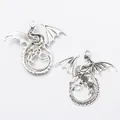 Vintage silver dragon charms with detailed scales and wings for DIY jewelry making - Antique Silver