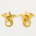 Pair of vintage zinc alloy dragon pendants in gold finish showing front and back views - Antique Gold