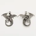 Front and back detail of vintage zinc alloy flying dragon pendants for DIY jewelry - Gunmetal