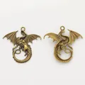 Pair of vintage bronze flying dragon charms made of zinc alloy for DIY jewelry making - Antique Bronze