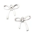 Vintage silver bow metal charm pendants with round hanging holes for DIY jewelry making - Antique Silver