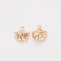 Golden shell-shaped alloy pendants for jewelry making with textured front and back views - KC Gold