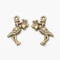 Antique bronze stork bird pendants with feather details and hanging holes for DIY jewelry - Antique Bronze