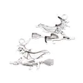 Pair of vintage silver witch on broomstick charms made of zinc alloy for DIY jewelry - Antique Silver
