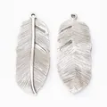 Vintage alloy feather charms with detailed textures for DIY jewelry making accessories - Antique Silver