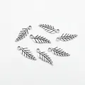 Set of six antique silver leaf pendants with detailed vein texture for DIY jewelry making - Antique Silver