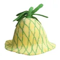 Handmade wool felt pineapple hat with yellow grid pattern and green leaves - Long Pineapple Style
