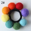 Handmade wool felt rainbow ball hair tie with black elastic band for women and girls - Rainbow Mix (2#)