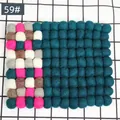 Square handmade wool felt ball coaster in lake green and colorful pompom accents - 10x10 Square Matrix Style (59#) / 59# Lake Green Mix