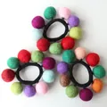 Handmade wool felt ball hair tie with colorful decorative pom poms on black elastic band - Solid Balls Random (9#)