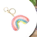 Cute rainbow wool felt keychain with multi-color arc design and golden metal lobster clasp - Macaron Rainbow (Gold Lobster Clasp)