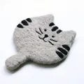Cute grey tabby cat wool felt coaster with handmade needle felted texture and tail - Grey Tabby Cat