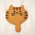 Handmade orange tabby cat wool felt coaster with cute sad face on white faux fur - Yellow
