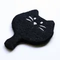 Handmade black wool felt cat coaster with cute white whiskers for home table decor - Small Black