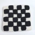 Square wool felt coaster featuring a classic black and white checkerboard pattern design - Black