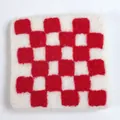 Red and white checkerboard wool felt coaster with heat insulation for table decor - Red