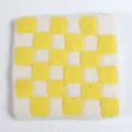 Square wool felt coaster with yellow and white checkerboard pattern for heat insulation - Yellow