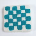 Blue and white checkered wool felt coaster with heat-resistant square grid design - Blue