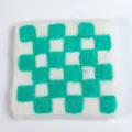 Square checkered wool felt coaster in green and white colors for table protection - Green