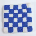 Blue and white checkerboard wool felt square coaster with heat resistant texture - Sapphire Blue