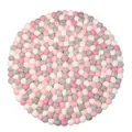 Handmade round wool felt pom-pom cushion in pink, grey and white with radial pattern - Round / White Grey Pink