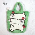 Handmade green wool felt rabbit pouch with three stacked white bunnies and fur ball zipper - Bright Green