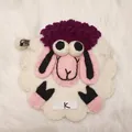 Cute sheep felt coin purse with purple ears and fuzzy white wool texture for kids - Style K