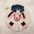 Handmade felt sheep coin purse with blue crochet detail and cute pink accents - Style F