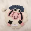 Cute handmade wool felt sheep coin purse with blue curly hair and zipper pendant - Style J