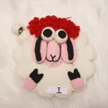 Petit porte-monnaie mouton en feutre fait main avec laine rouge et détails roses - Style I