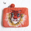 Detail of handmade wool felt orange tiger coin purse with 3D embroidery and black zipper - 3D Tiger Head Handmade Felt Coin Purse (1#)