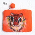 Macro detail of handmade wool felt tiger coin purse with 3D embroidery and zipper - 3D Tiger Head Handmade Felt Coin Purse (4#) / Orange