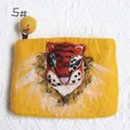 Detail of yellow wool felt tiger pouch with zipper closure and decorative ball - 3D Tiger Head Handmade Felt Coin Purse (5#)