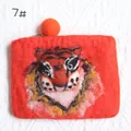 Detailed close-up of handmade red wool felt tiger head coin purse with orange pom-pom zipper - 3D Tiger Head Handmade Felt Coin Purse (7#)