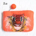 Detail of handmade wool felt coin purse featuring a 3D tiger head embroidery with zipper - 3D Tiger Head Handmade Felt Coin Purse (8#)