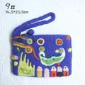 Handmade navy blue wool felt clutch bag with colorful patterns and purple wrist strap - Undersea Starry Sky Style (9#)