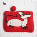 Handmade red felt coin purse featuring a cute Siamese cat 3D applique and decorative ball - Siamese Cat Red Style (1#)