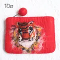 Detail of handmade wool felt tiger purse with 3D needle felt pattern and red zipper - 3D Tiger Head Handmade Felt Coin Purse (10#)