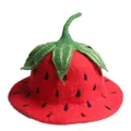 Chapeau créatif en feutre de laine en forme de fraise rouge avec feuilles vertes - Forme de fraise