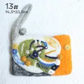 Handmade wool felt wristlet bag with colorful floral patterns and felt balls, size 14.5x20.5cm - Abstract Color Block Stitching Style (13#)