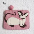 Pink wool felt coin purse featuring a handcrafted Siamese cat design and pompom - Dark Pink Siamese Cat Style (3#)
