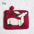Handmade wool felt coin purse in rose red with white animal appliqué and ball charm - Rose Red Cartoon Applique Style (5#)
